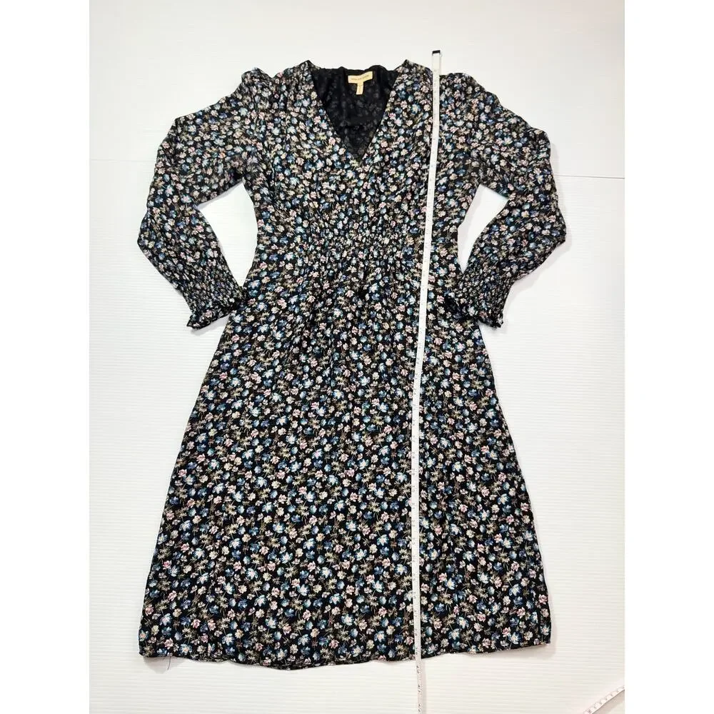 Rebecca Taylor Zelma Floral Silk Midi Dress Women’s 4 Black Cottagecore Prarie - Picture 5 of 16